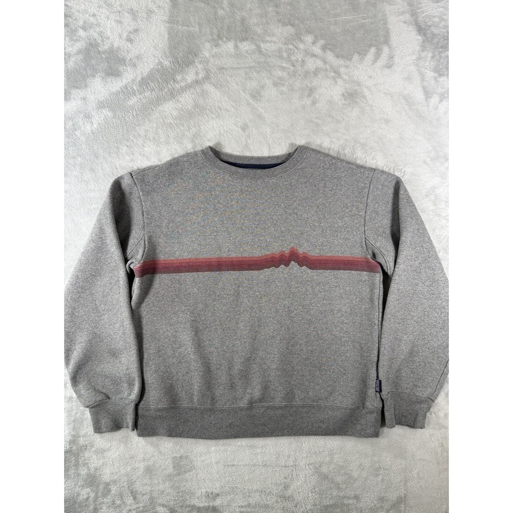 Patagonia Gray Crewneck Sweatshirt with Red Stripe